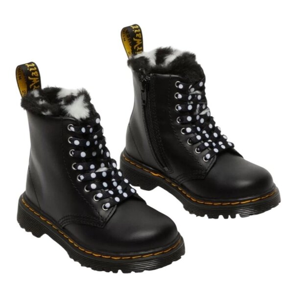 Dr. Martens Junior 1460 Serena Faux Fur Lined Leather Boots Black Girls 4 Wms 6 - Picture 7 of 12
